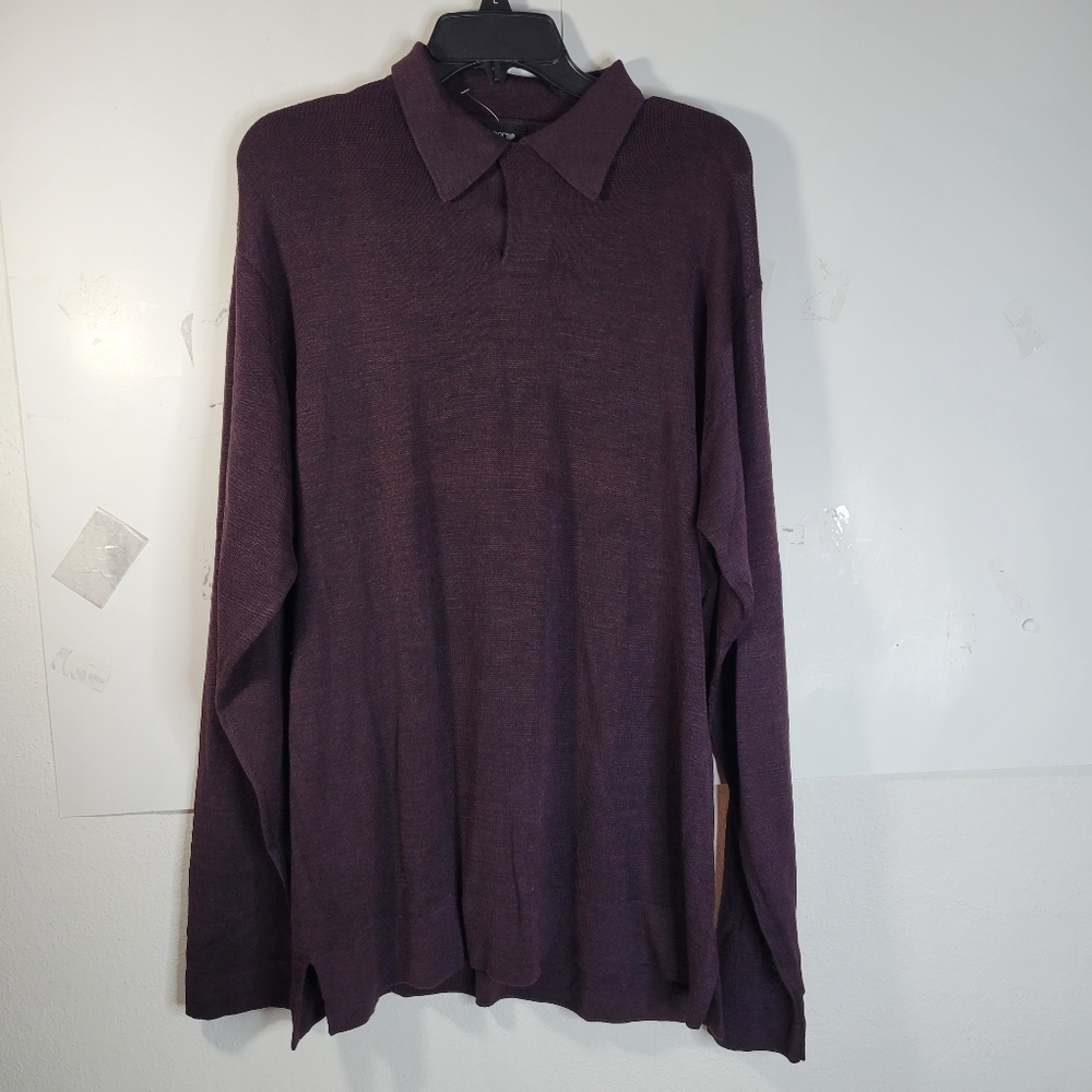 Mens Claiborne Purple/Maroon Silk Blend one button Collared Sweater Size Large